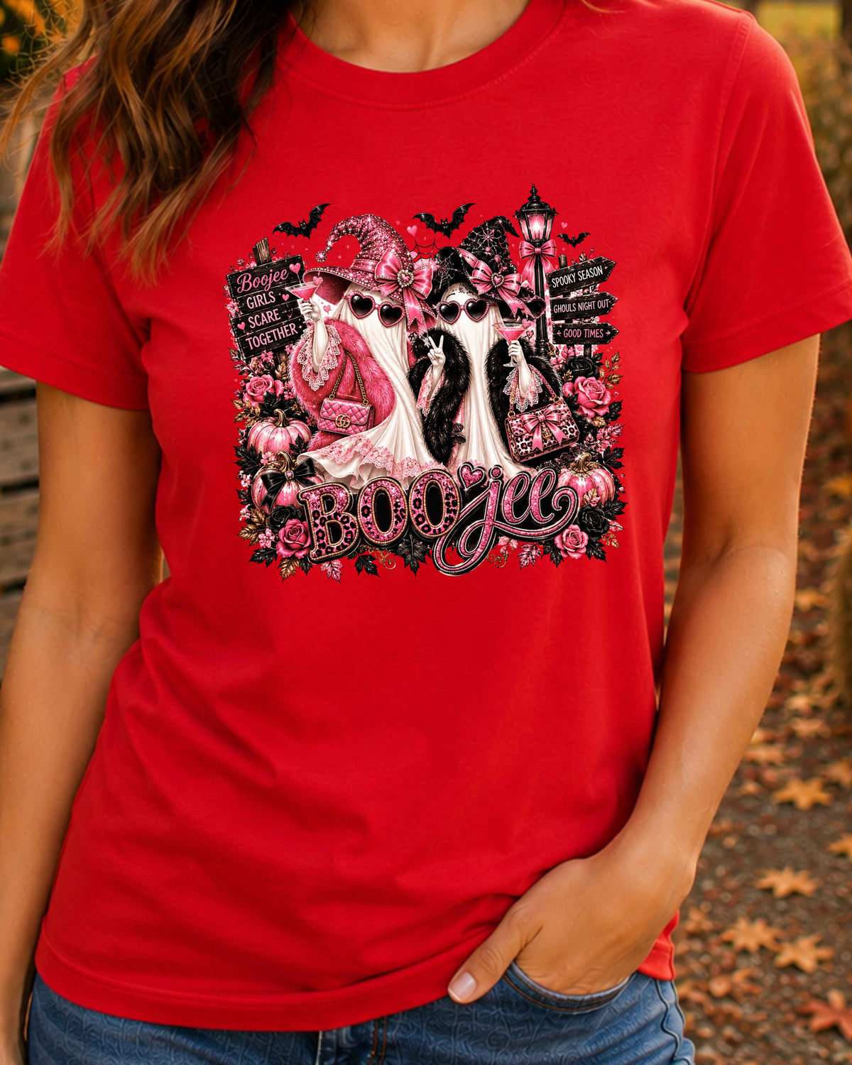 Boojee Ghost Halloween T-Shirt, Pink Spooky Season Shirt, Girls Night Halloween, Glam Ghost Besties T-Shirt
