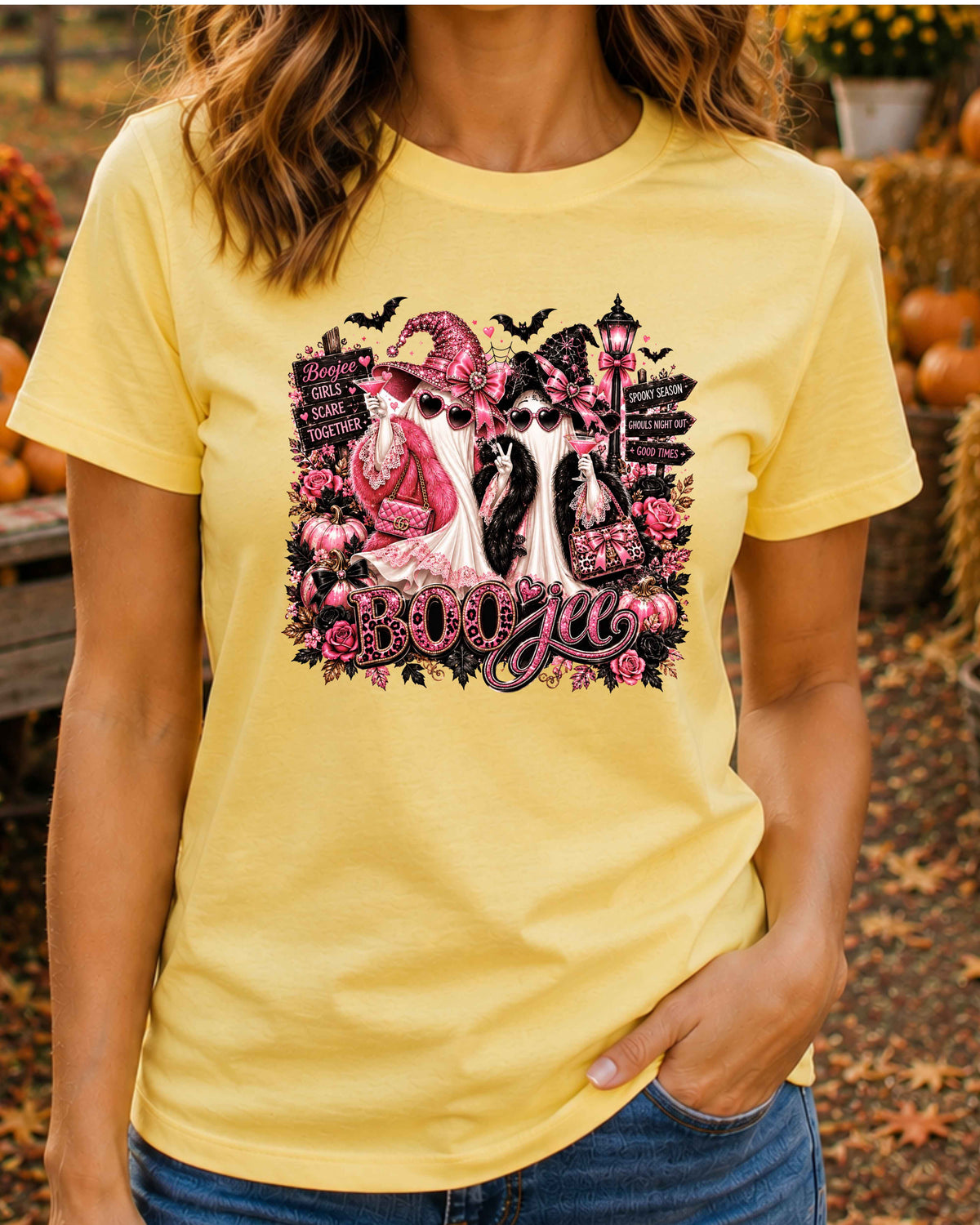 Boojee Ghost Halloween T-Shirt, Pink Spooky Season Shirt, Girls Night Halloween, Glam Ghost Besties T-Shirt
