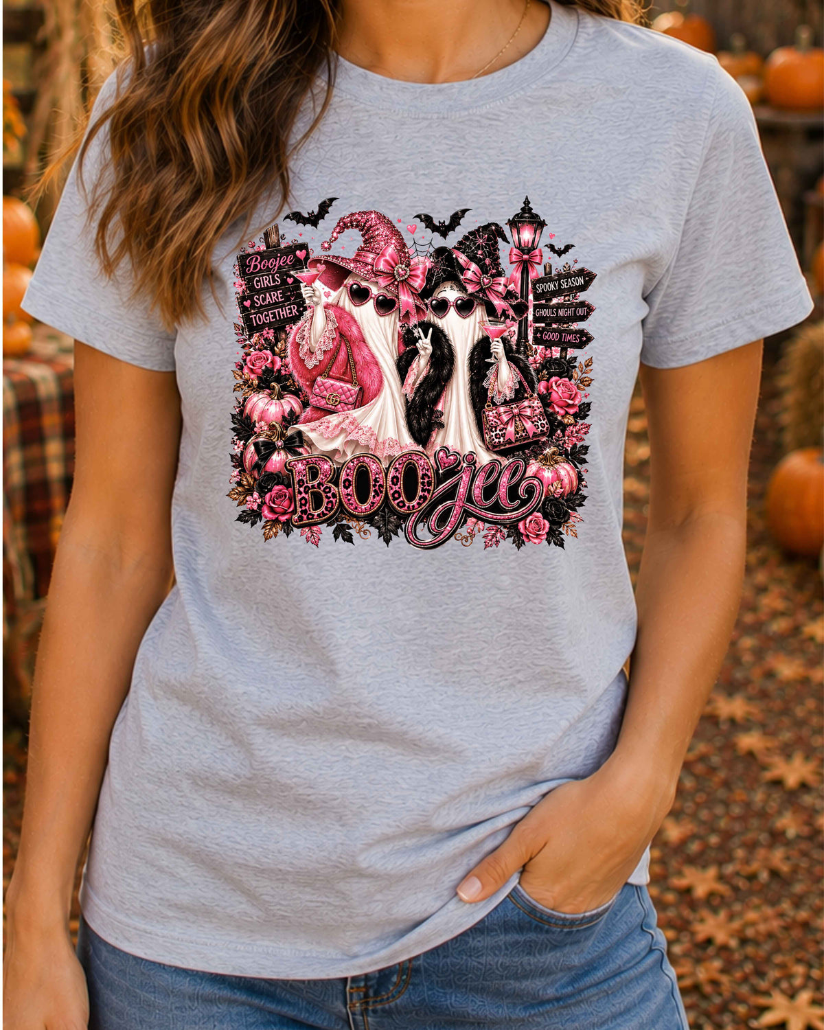 Boojee Ghost Halloween T-Shirt, Pink Spooky Season Shirt, Girls Night Halloween, Glam Ghost Besties T-Shirt