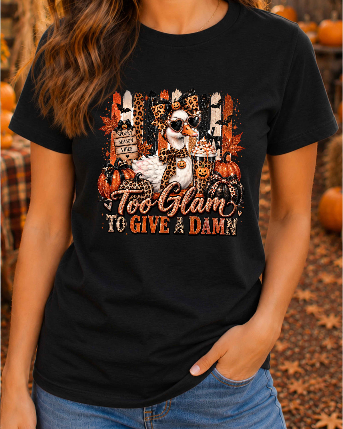 Funny Duck Too Glam To Give A Damn Spooky Season T-Shirt