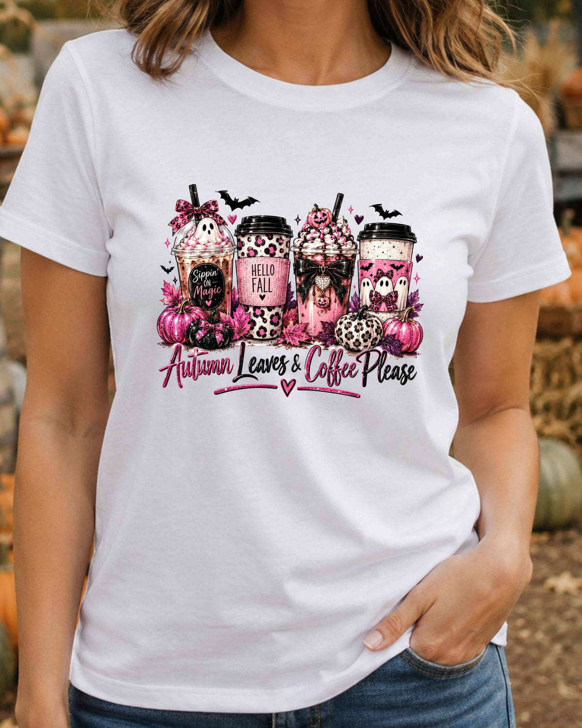 Autumn Leaves and Coffee Please Halloween Coffee T-Shirt