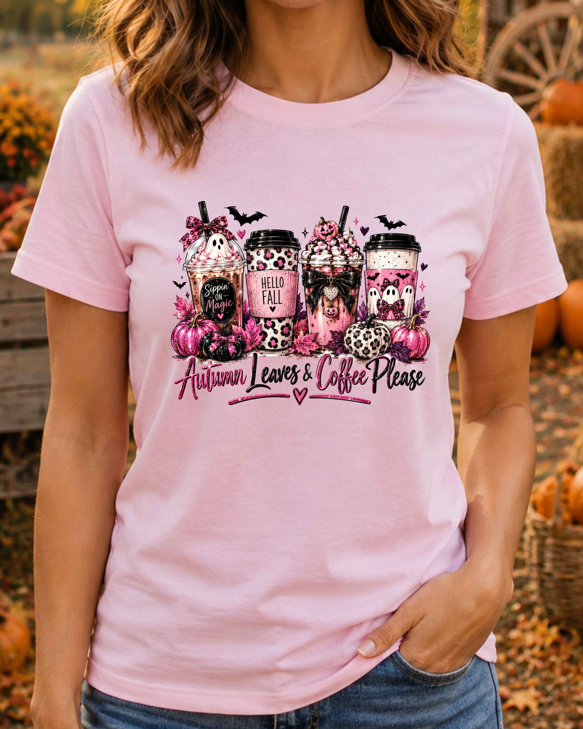 Autumn Leaves and Coffee Please Halloween Coffee T-Shirt