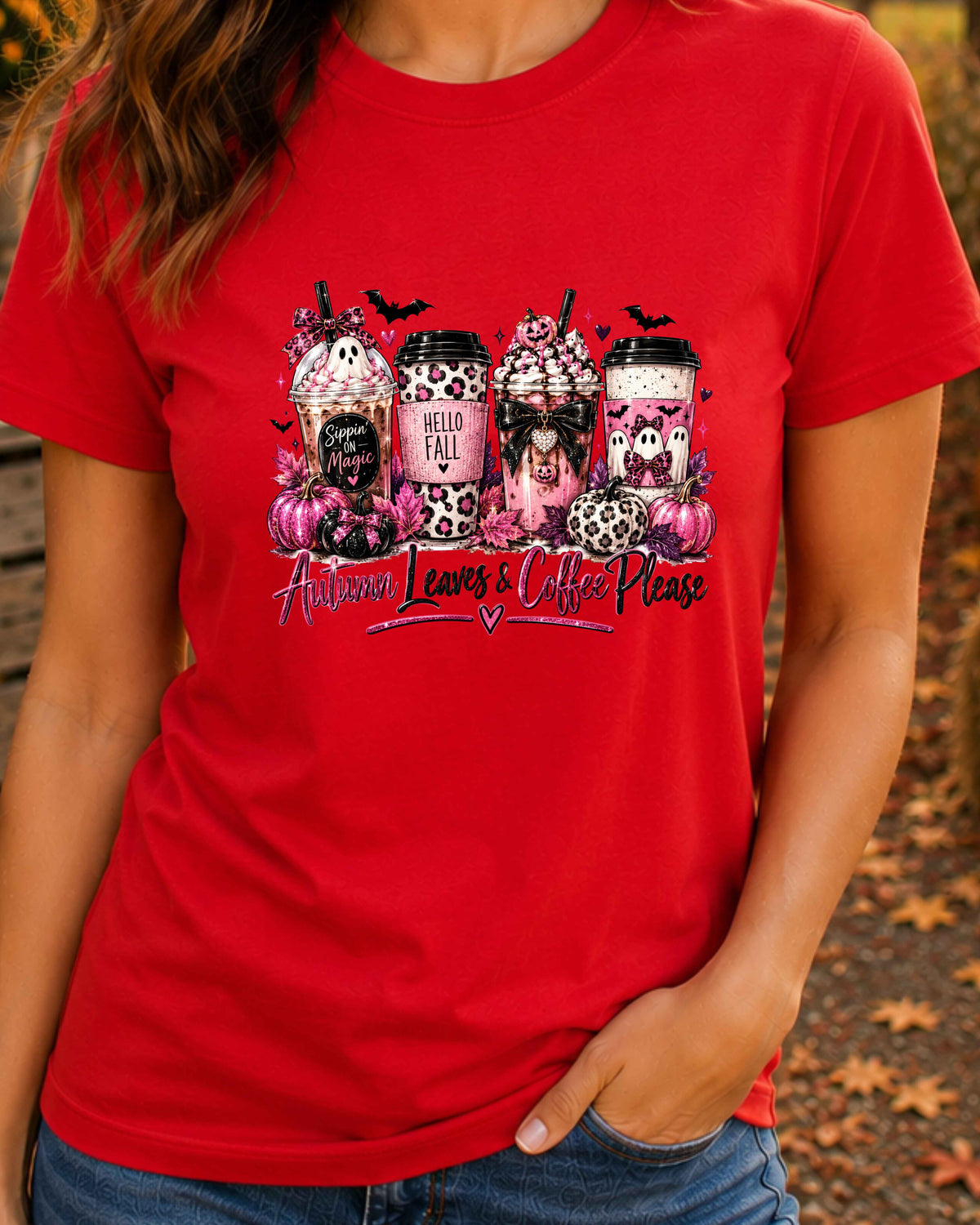 Autumn Leaves and Coffee Please Halloween Coffee T-Shirt