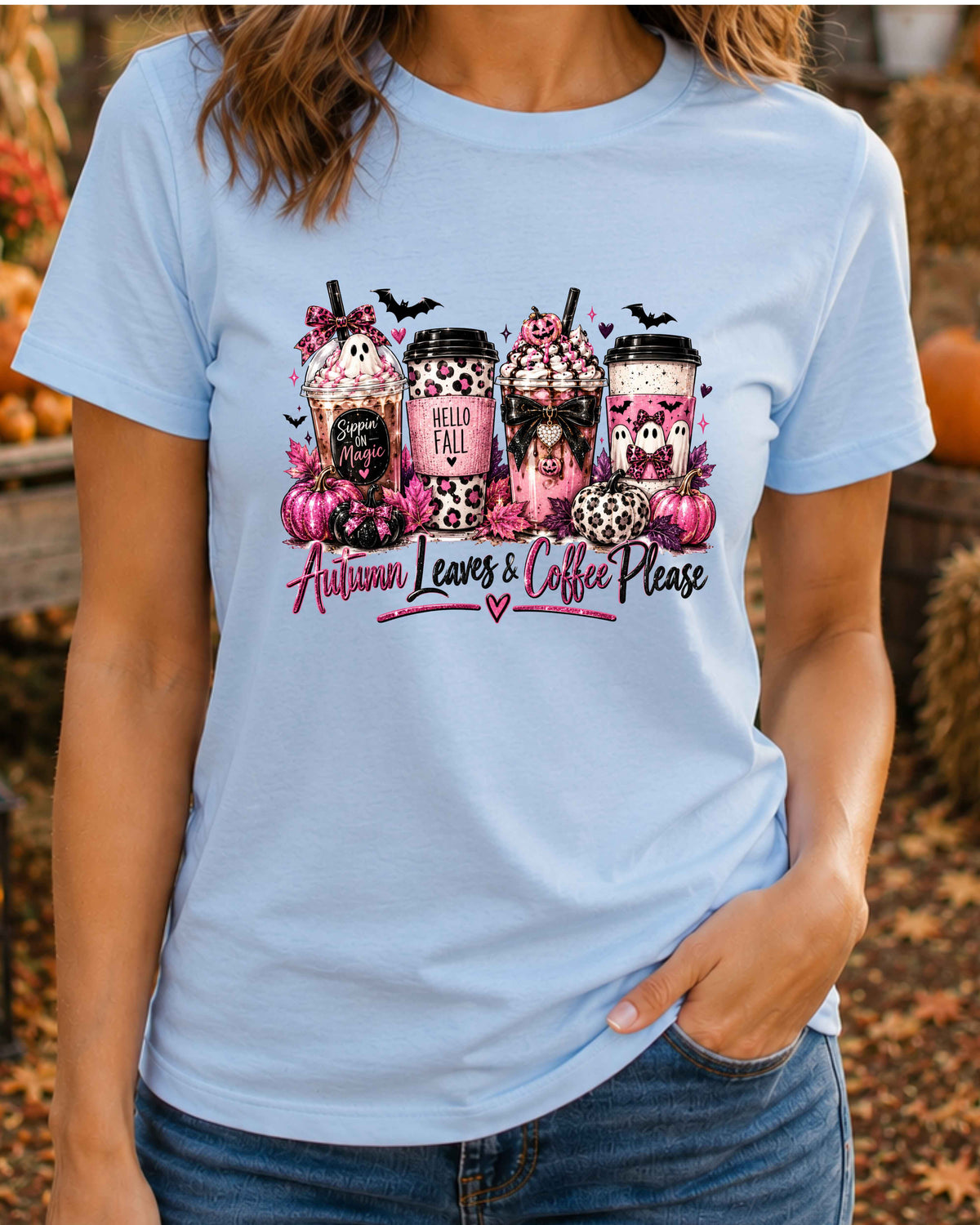 Autumn Leaves and Coffee Please Halloween Coffee T-Shirt
