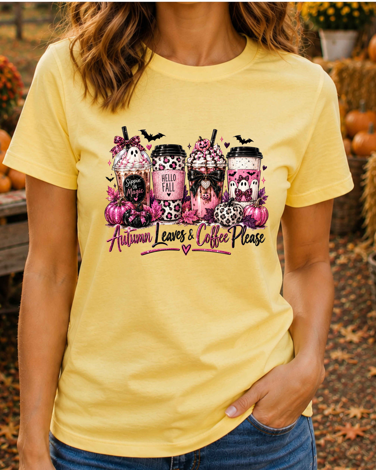Autumn Leaves and Coffee Please Halloween Coffee T-Shirt