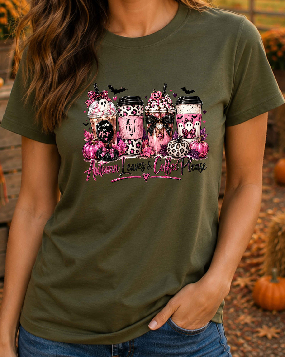 Autumn Leaves and Coffee Please Halloween Coffee T-Shirt