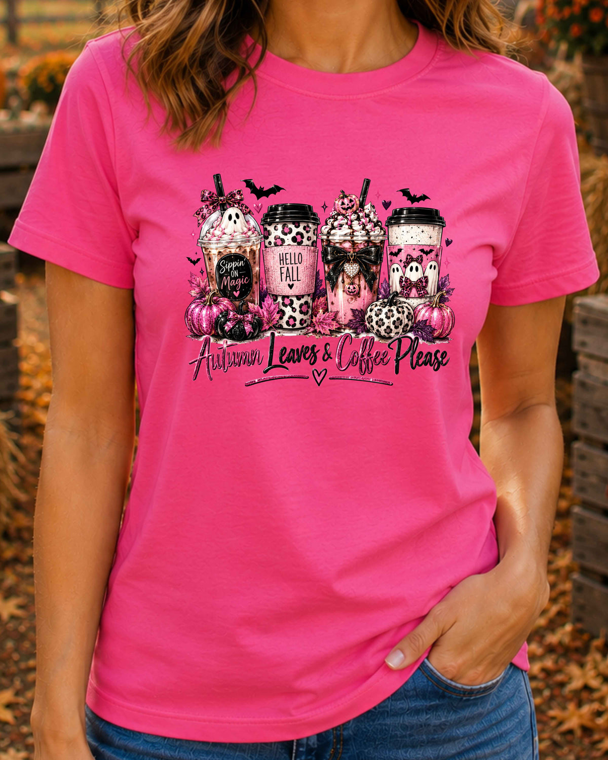 Autumn Leaves and Coffee Please Halloween Coffee T-Shirt