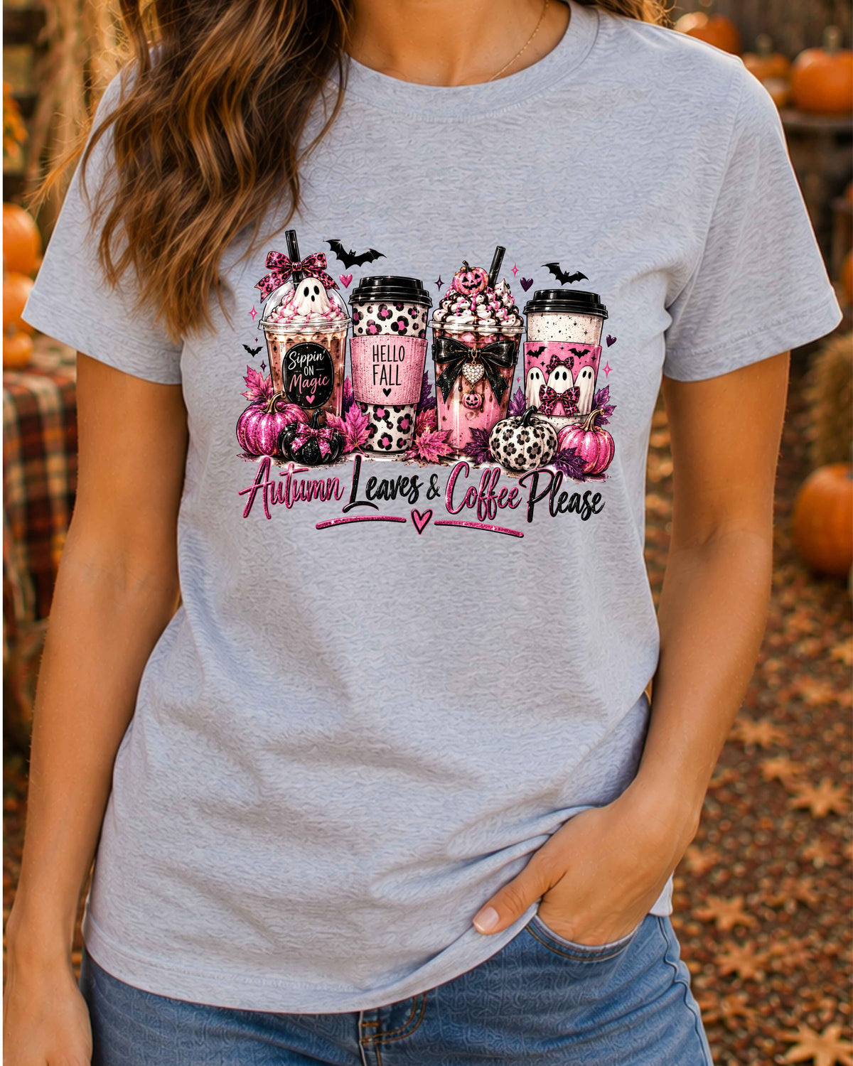 Autumn Leaves and Coffee Please Halloween Coffee T-Shirt