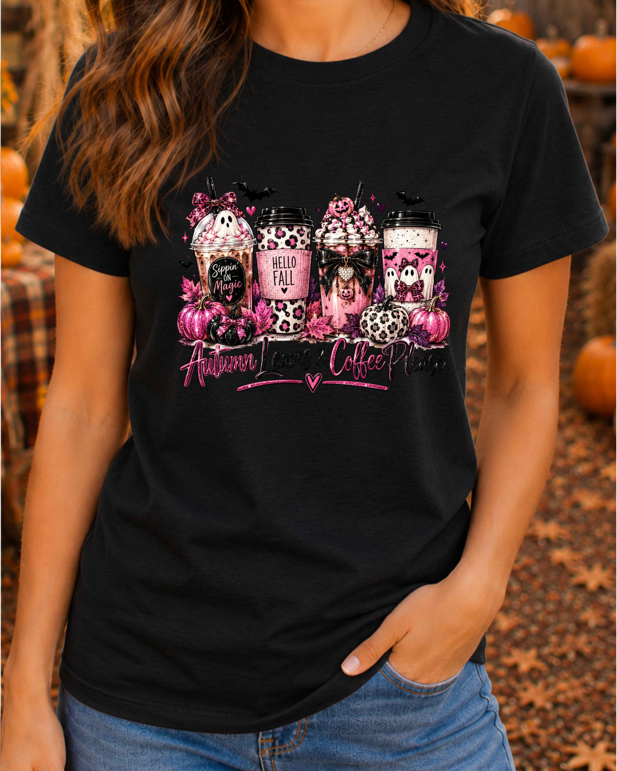 Autumn Leaves and Coffee Please Halloween Coffee T-Shirt