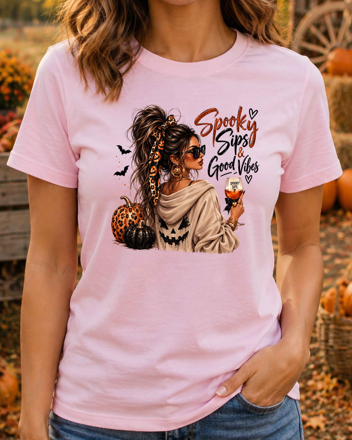 Spooky Sips and Good Vibes Halloween T-Shirt