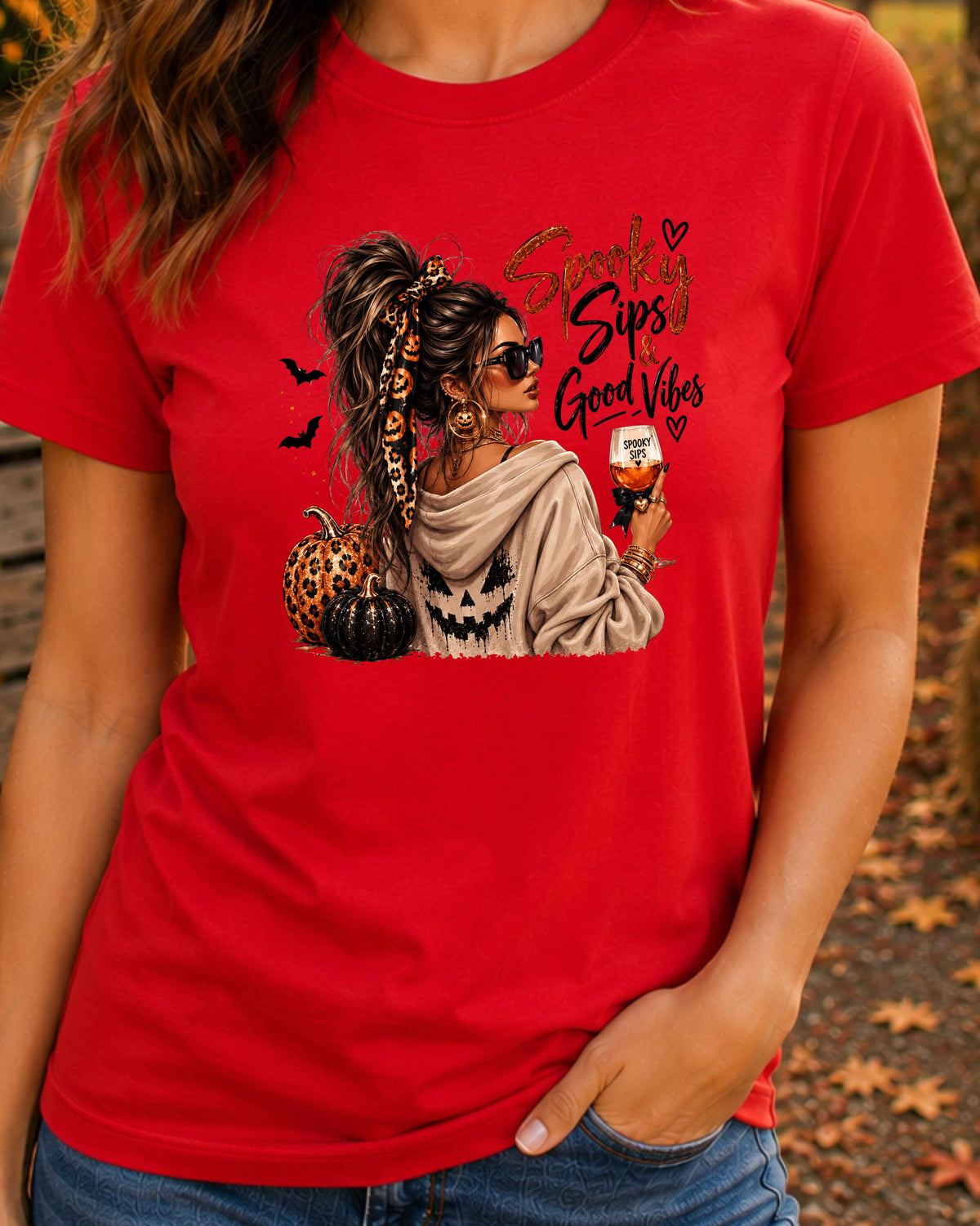 Spooky Sips and Good Vibes Halloween T-Shirt