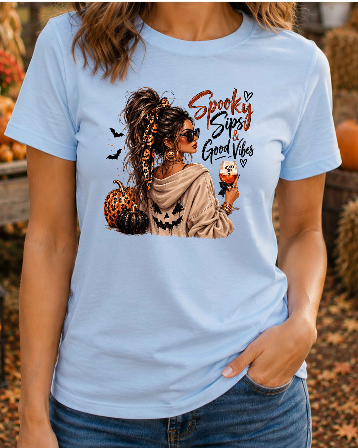 Spooky Sips and Good Vibes Halloween T-Shirt