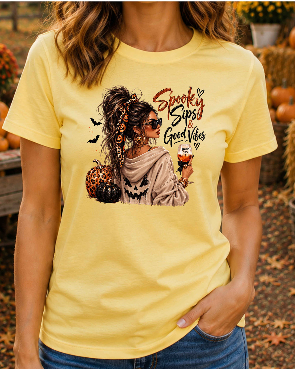 Spooky Sips and Good Vibes Halloween T-Shirt
