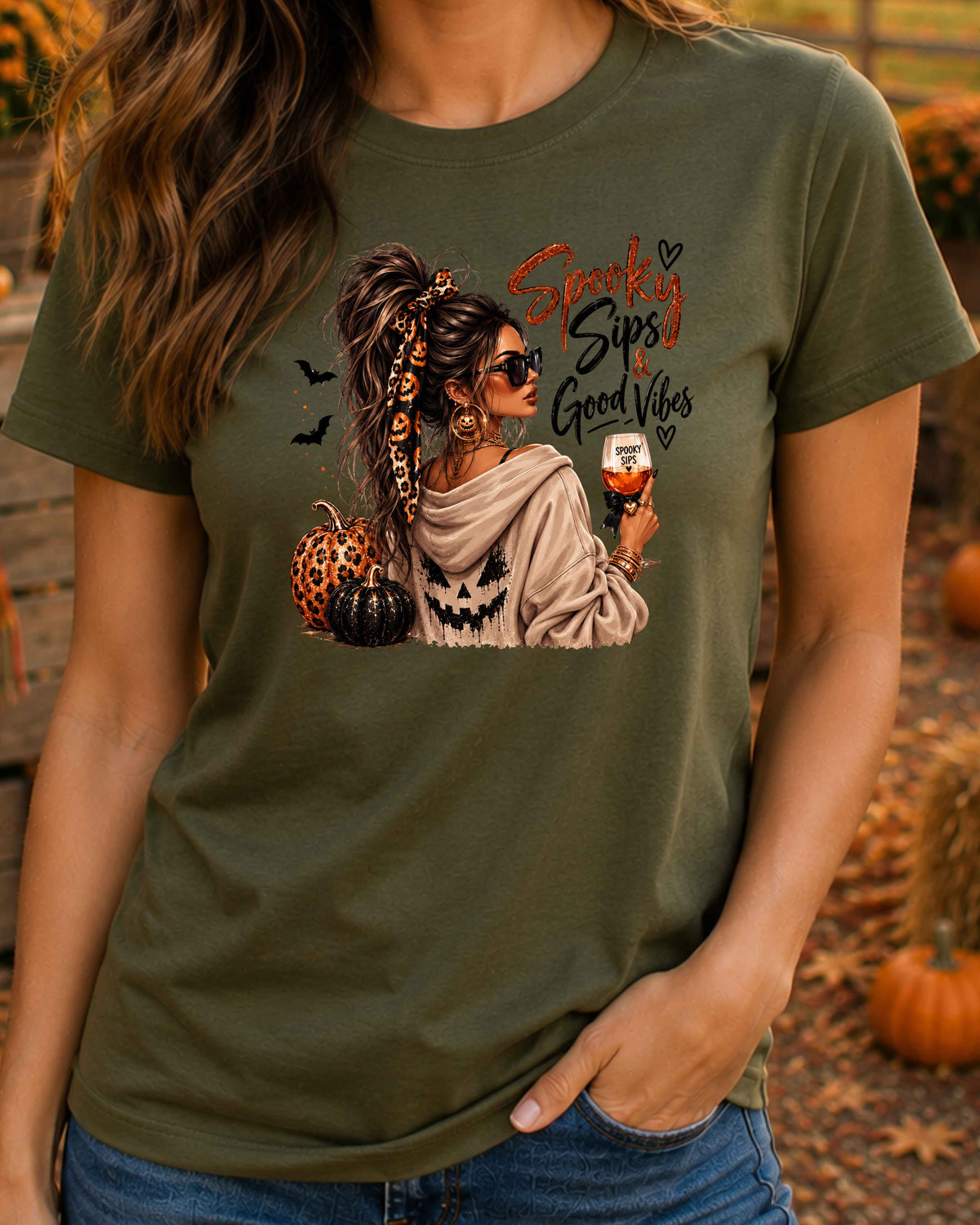 Spooky Sips and Good Vibes Halloween T-Shirt