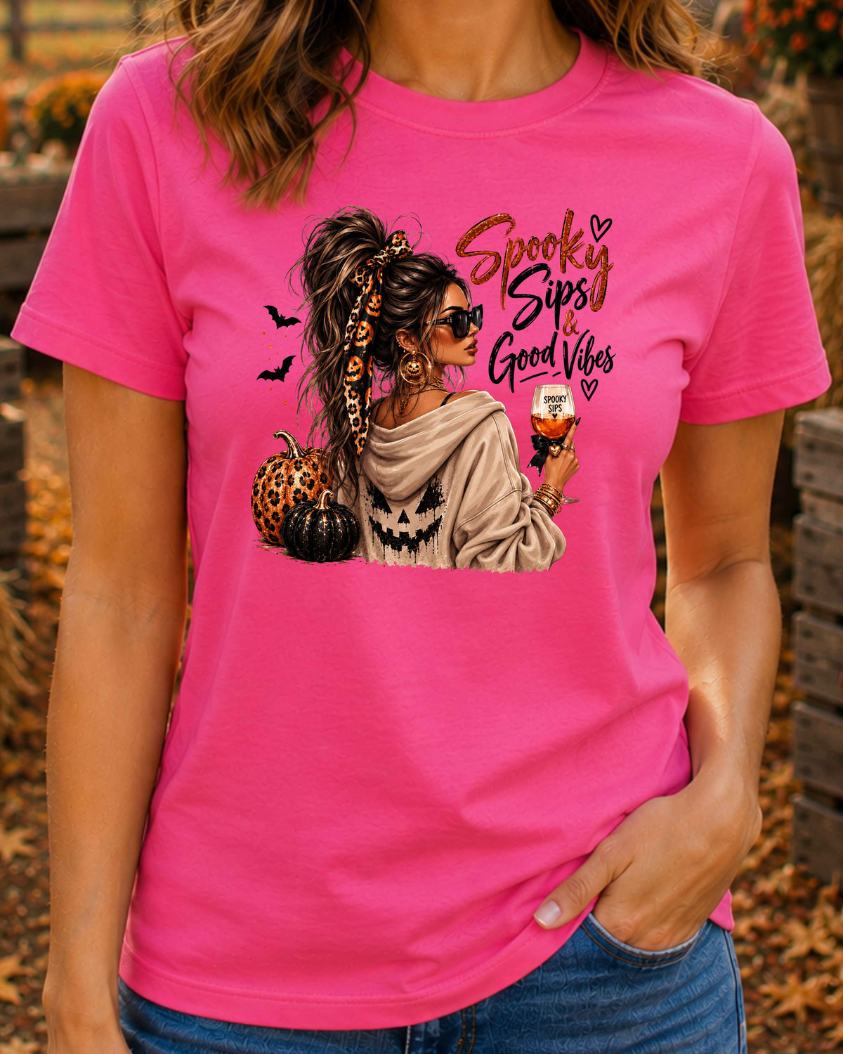 Spooky Sips and Good Vibes Halloween T-Shirt
