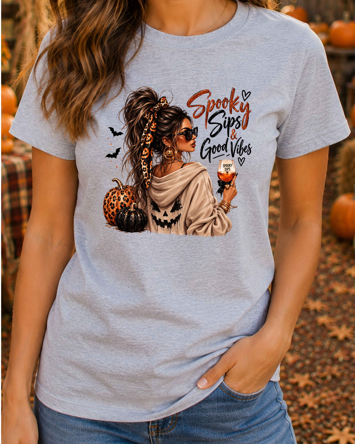 Spooky Sips and Good Vibes Halloween T-Shirt