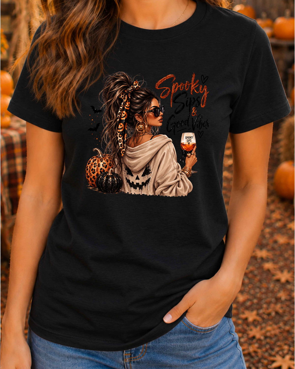 Spooky Sips and Good Vibes Halloween T-Shirt