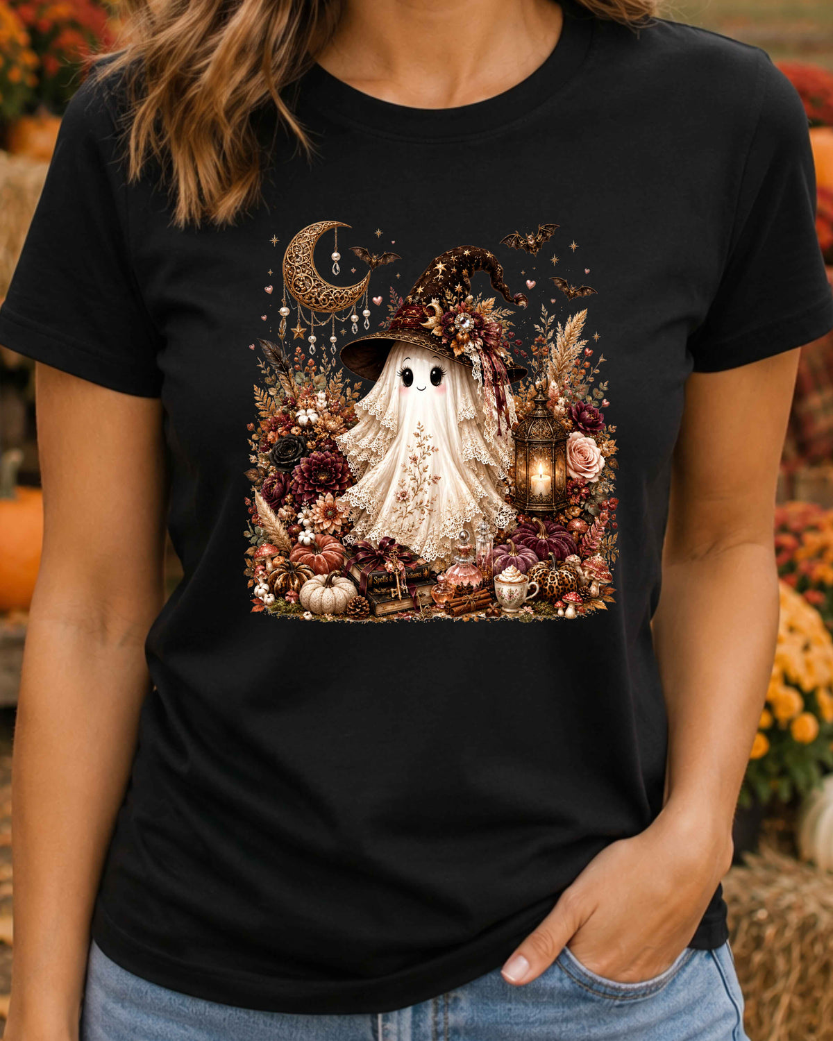 Ghost Witch Coquette Autumn Halloween T-Shirt