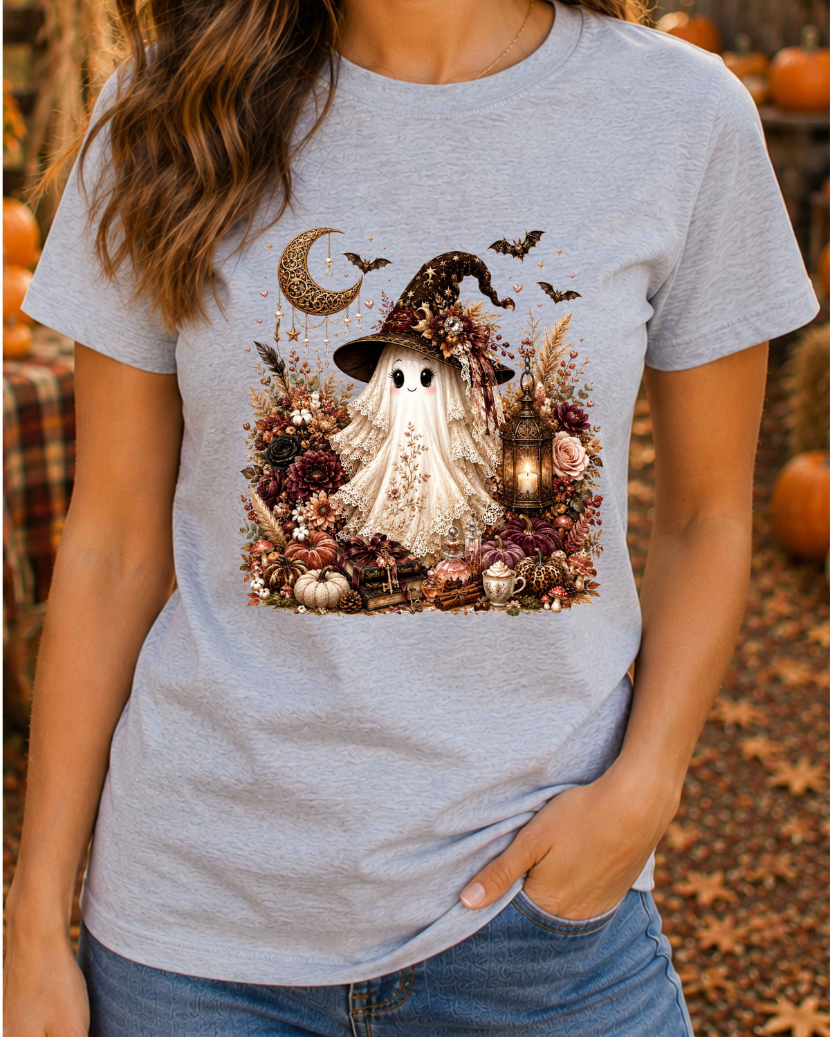 Ghost Witch Coquette Autumn Halloween T-Shirt