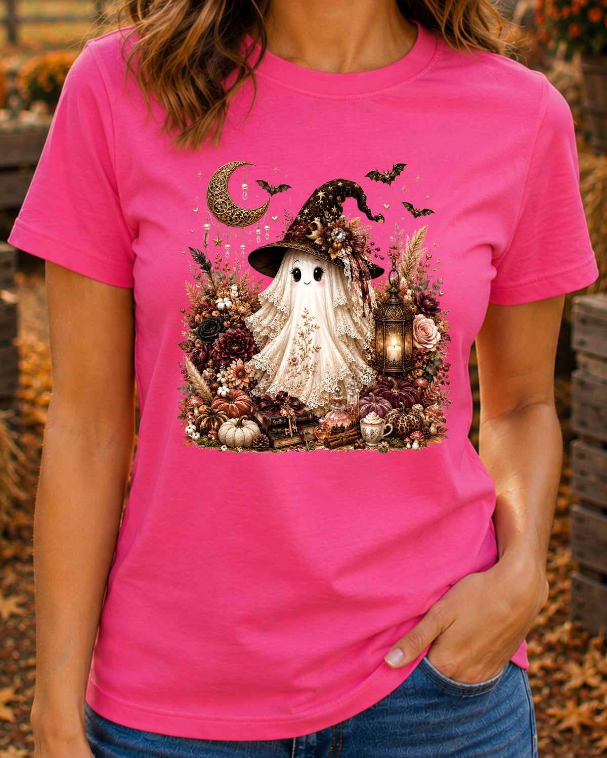 Ghost Witch Coquette Autumn Halloween T-Shirt