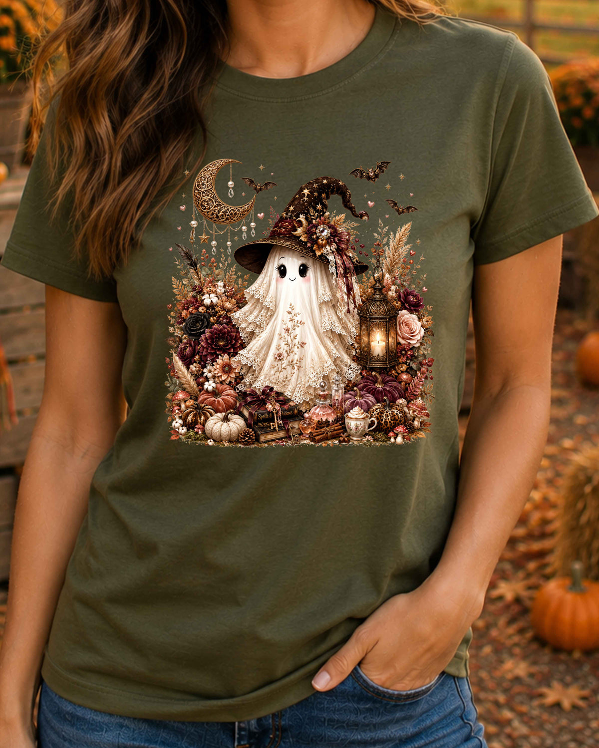 Ghost Witch Coquette Autumn Halloween T-Shirt