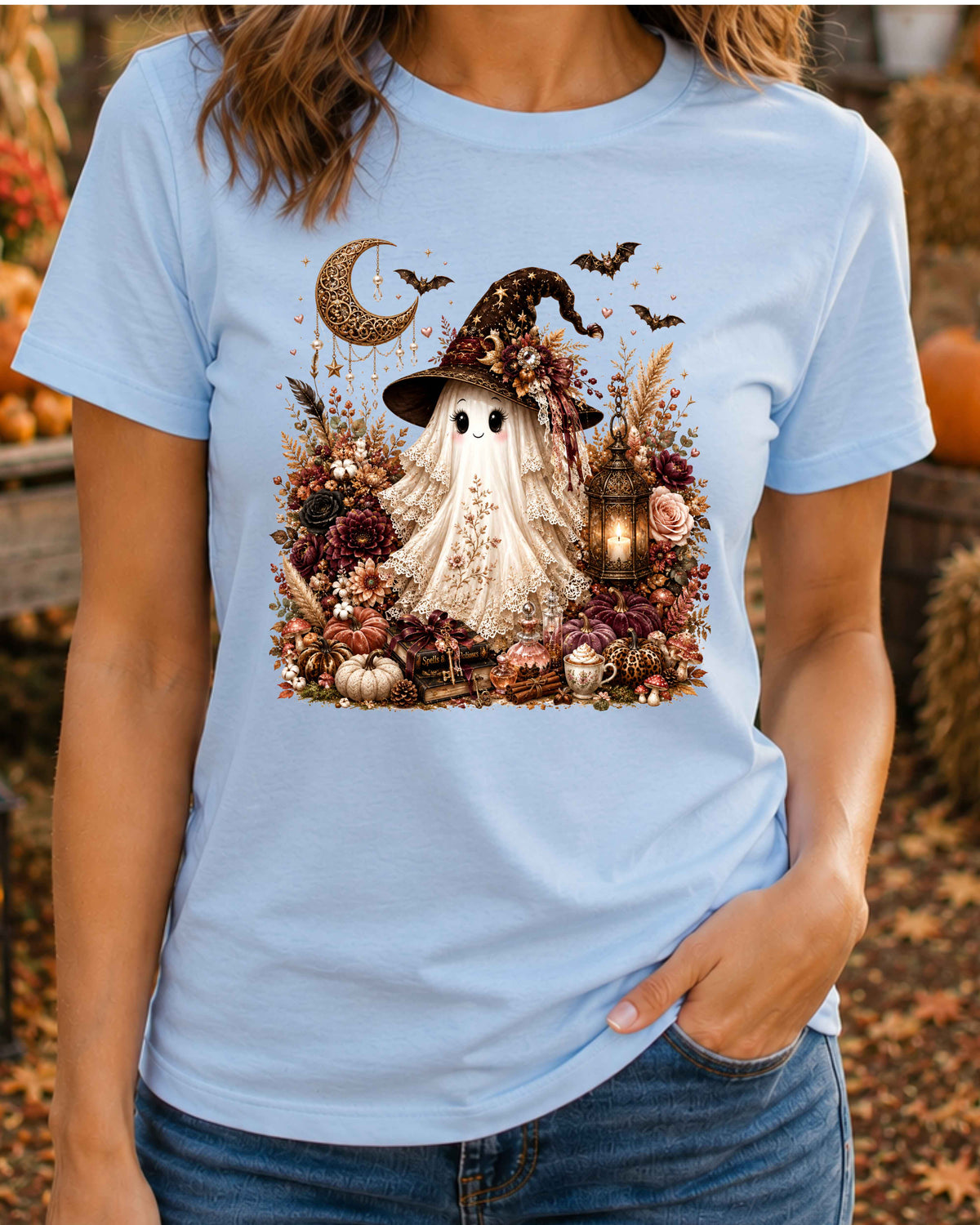 Ghost Witch Coquette Autumn Halloween T-Shirt