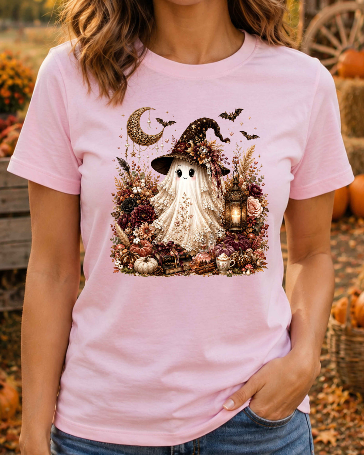 Ghost Witch Coquette Autumn Halloween T-Shirt