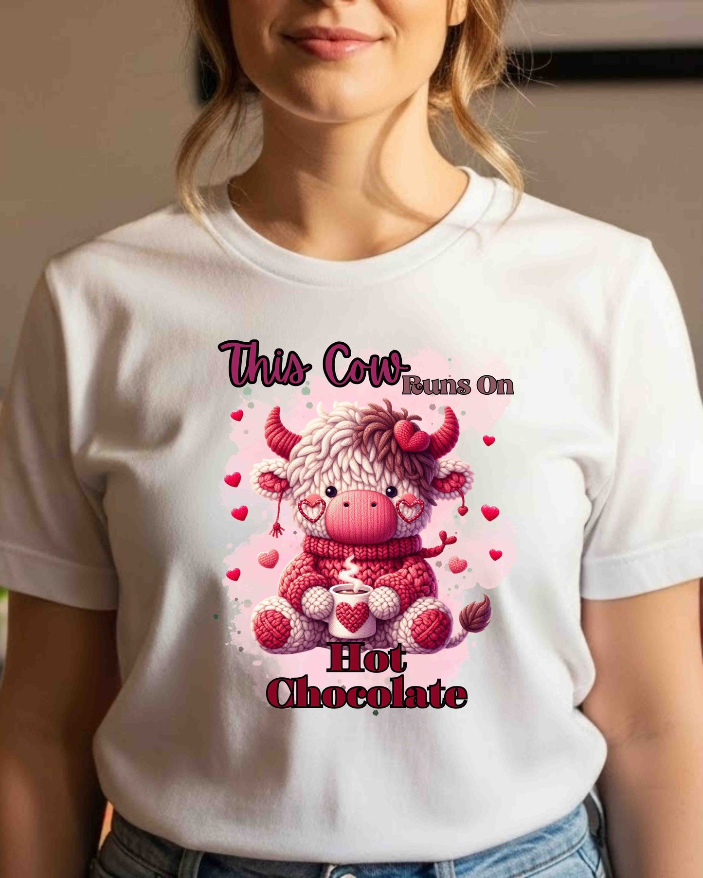 This Cow Runs On Hot Chocolate Shirt – Cute Cozy Winter Cow Tee for Women & Teens – Kawaii Hot Cocoa Graphic, Valentine & Cold‑Weather Aesthetic Top