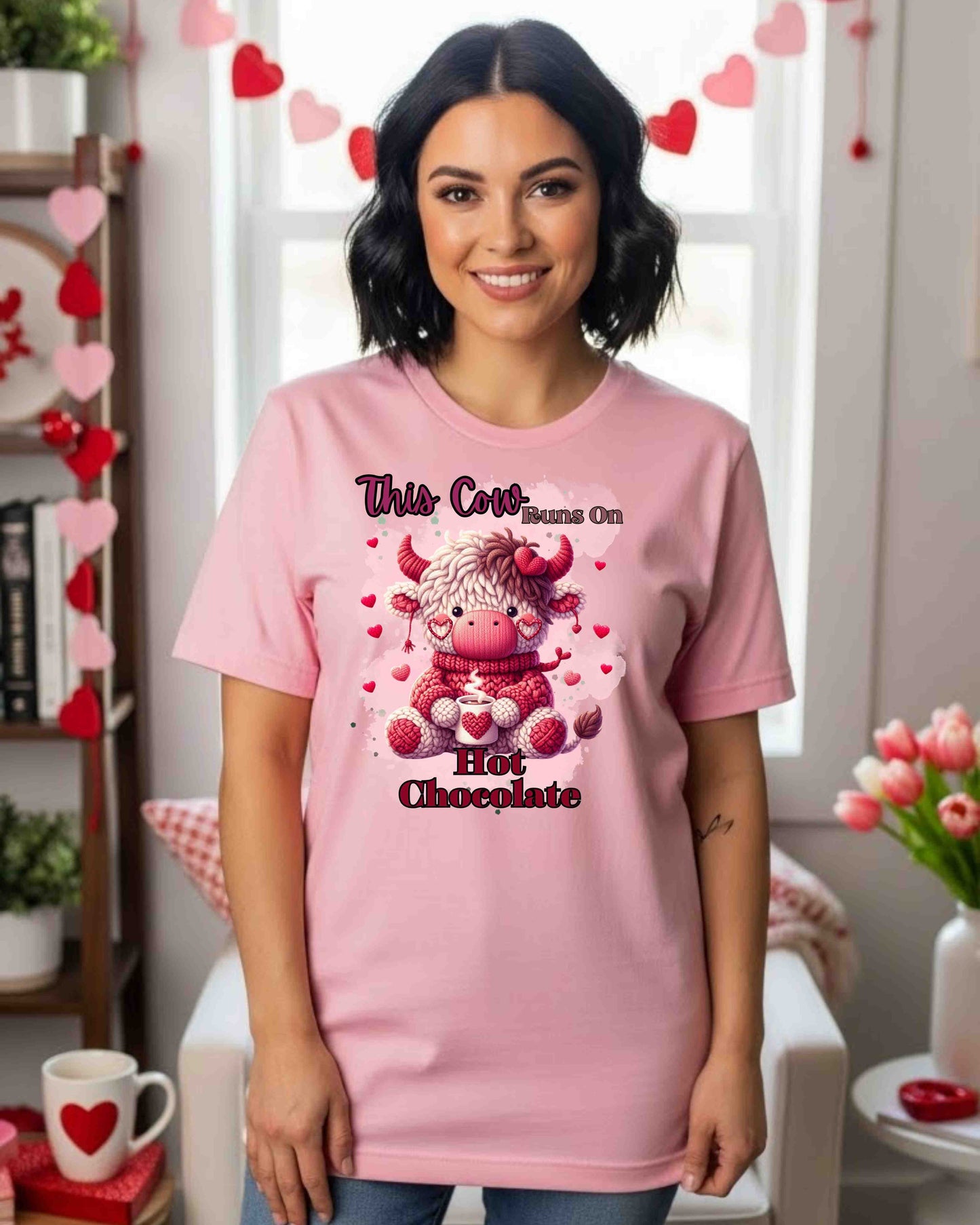 This Cow Runs On Hot Chocolate Shirt – Cute Cozy Winter Cow Tee for Women & Teens – Kawaii Hot Cocoa Graphic, Valentine & Cold‑Weather Aesthetic Top