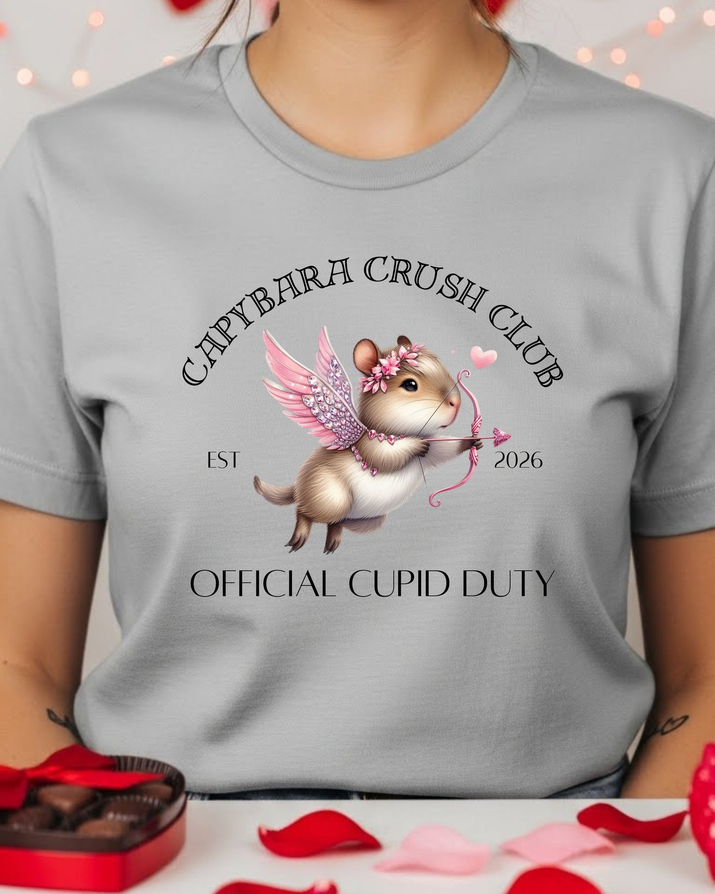 Capybara Crush Club Shirt – Cute Cupid Capybara Valentine Tee for Women & Teens – Whimsical Love Club Graphic, Official Cupid Duty T‑Shirt