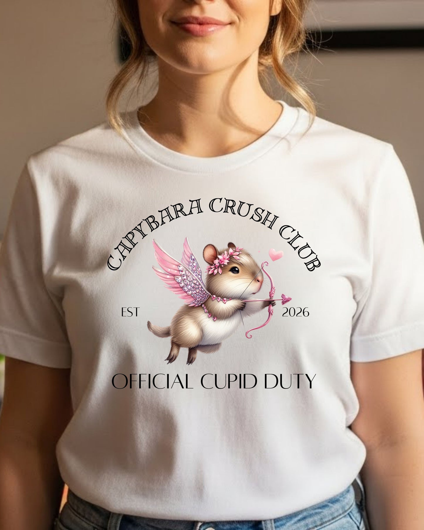 Capybara Crush Club Shirt – Cute Cupid Capybara Valentine Tee for Women & Teens – Whimsical Love Club Graphic, Official Cupid Duty T‑Shirt