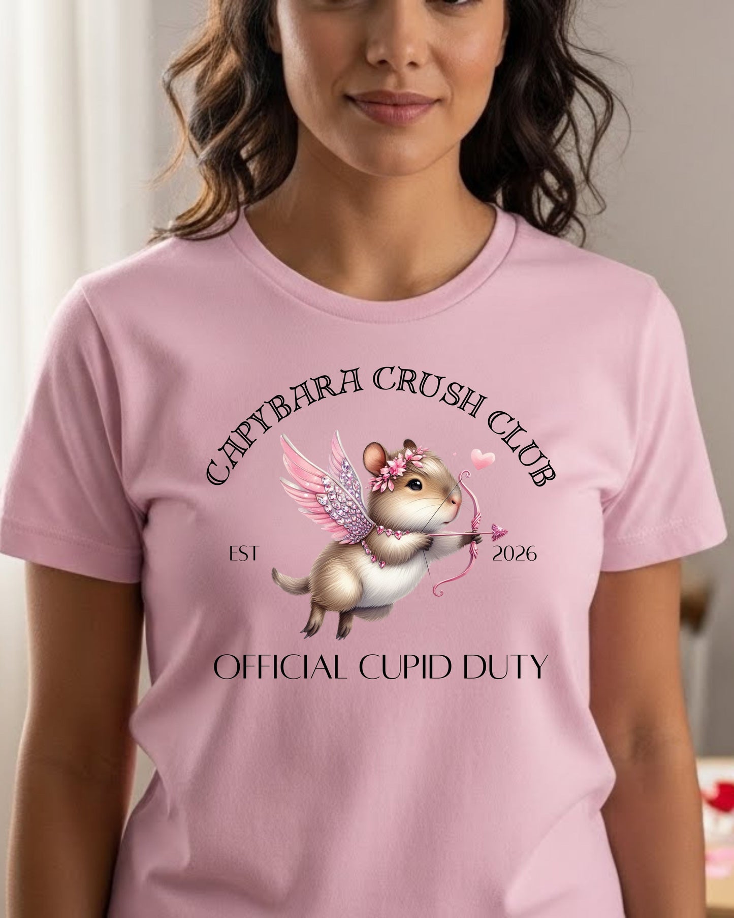 Capybara Crush Club Shirt – Cute Cupid Capybara Valentine Tee for Women & Teens – Whimsical Love Club Graphic, Official Cupid Duty T‑Shirt