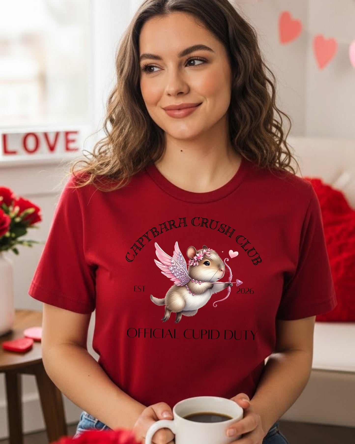 Capybara Crush Club Shirt – Cute Cupid Capybara Valentine Tee for Women & Teens – Whimsical Love Club Graphic, Official Cupid Duty T‑Shirt