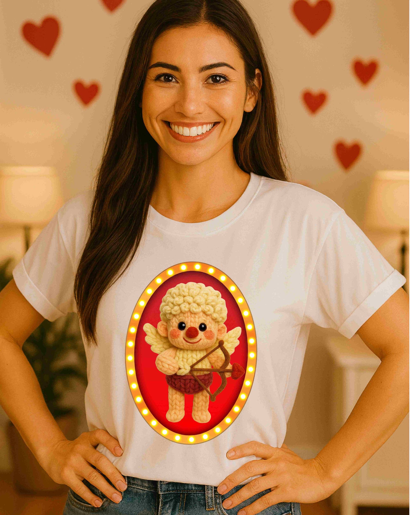 Cute Crocheted Cupid Valentine Shirt – Kawaii Yarn‑Style Cupid Tee for Women & Teens – Sweet Love Graphic, Romantic Handmade Aesthetic Top